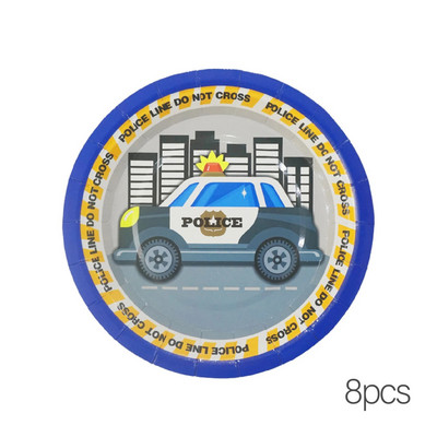 Kis zsaru autós parti kellékek Rendőrfiú születésnapi parti díszek autós lufi papír szalmapapír tálca gyermekbuli ajándék