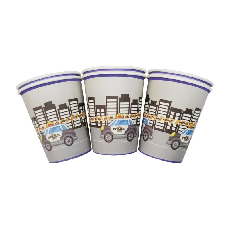 Kis zsaru autós parti kellékek Rendőrfiú születésnapi parti díszek autós lufi papír szalmapapír tálca gyermekbuli ajándék