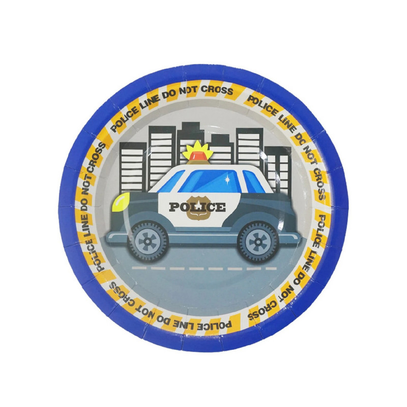 Kis zsaru autós parti kellékek Rendőrfiú születésnapi parti díszek autós lufi papír szalmapapír tálca gyermekbuli ajándék