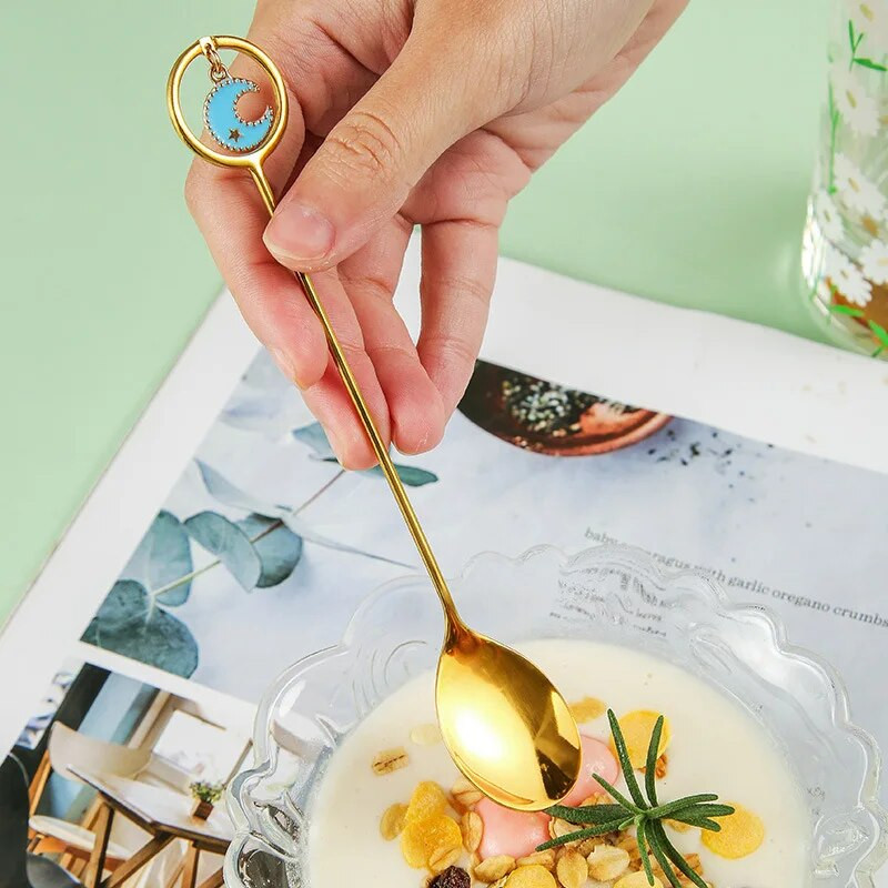Star Moon Eid Mubarak Кафена лъжица Златно сребърна лъжица от неръждаема стомана Вилица Рамадан Декор Ислям мюсюлмански прибори за хранене Парти консумативи