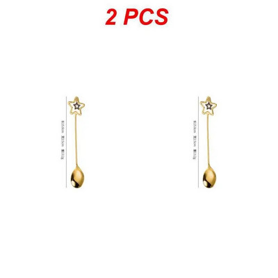 2 vnt nerūdijančio plieno kavos šaukštas Penkiakampis pakabukas maišymo šaukštas ilga rankena Maišymo šaukštas vaisių šakutė virtuvės indai