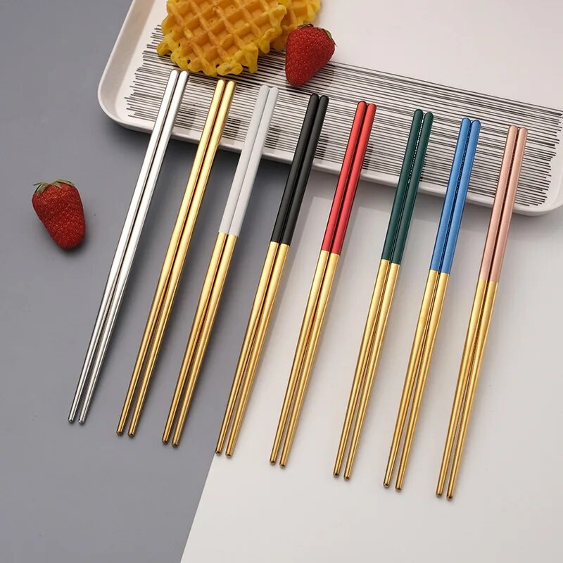 Rozsdamentes acél otthoni kínai pálcika csúszásmentes fém gyorsétterem tészta Sushi pálcika Ramen pálcika Konyhai étkészletek edények