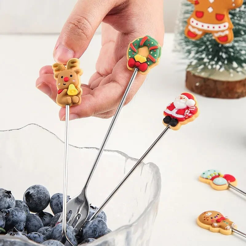 Božićna serija Žlica od nehrđajućeg čelika Vilica Kava Mlijeko Žličica za miješanje Crtić Torta Sladoled Žlica Voće Vilica Dječje posuđe