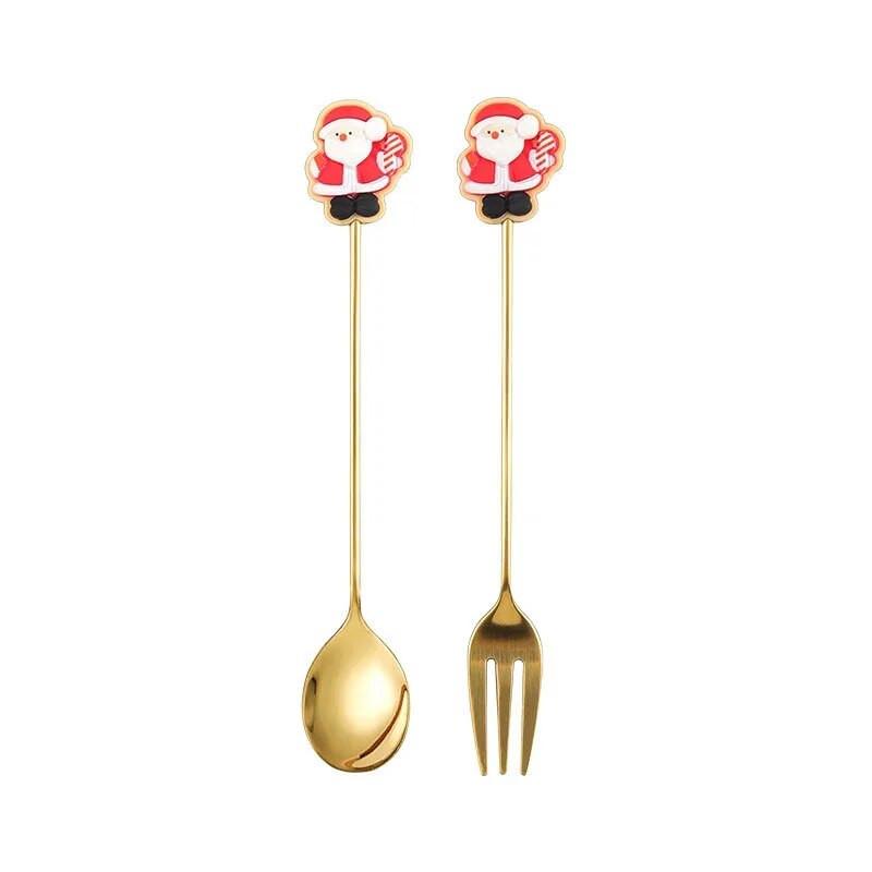 Božićna serija Žlica od nehrđajućeg čelika Vilica Kava Mlijeko Žličica za miješanje Crtić Torta Sladoled Žlica Voće Vilica Dječje posuđe
