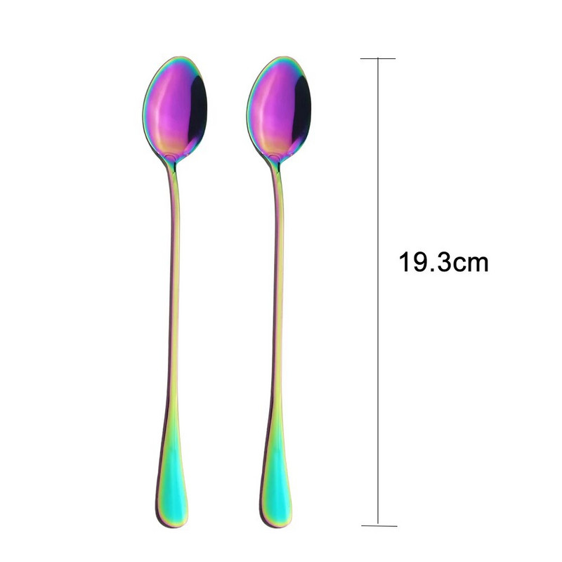 2Pcs Rainbow žlica za kavu od nehrđajućeg čelika s dugom drškom Žličice za čaj Sok Kava za miješanje Set pribora za jelo Kuhinjski pribor za jelo za vruće piće