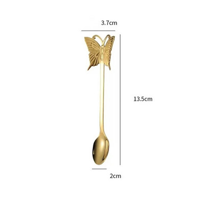 Drugelio rankena pakabinami kavos šaukštai, maži 304 nerūdijančio plieno maišymo šaukšteliai, mini vaisių šakutės virtuvės dekoro priedai