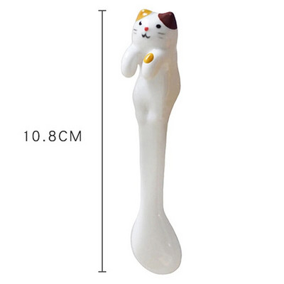 Puha, aranyos, kézzel festett macska kávés lógó fülkeverő kanál Kreatív háromdimenziós kerámia kanál rövid nyelű desszertekanál