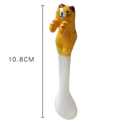 Puha, aranyos, kézzel festett macska kávés lógó fülkeverő kanál Kreatív háromdimenziós kerámia kanál rövid nyelű desszertekanál