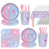 Комплект сервизи за еднократна употреба с разкриване на пола Baby Shower Салфетка за момче или момиче Покривка за разкриване на пола Парти декорации Консумативи