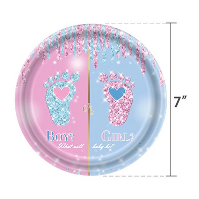 Комплект сервизи за еднократна употреба с разкриване на пола Baby Shower Салфетка за момче или момиче Покривка за разкриване на пола Парти декорации Консумативи