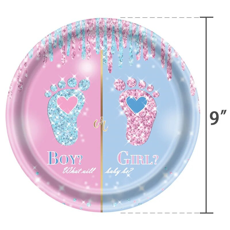 Комплект сервизи за еднократна употреба с разкриване на пола Baby Shower Салфетка за момче или момиче Покривка за разкриване на пола Парти декорации Консумативи