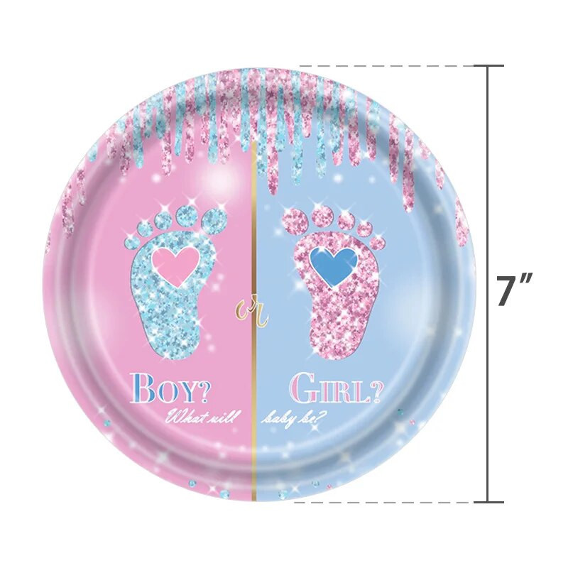 Комплект сервизи за еднократна употреба с разкриване на пола Baby Shower Салфетка за момче или момиче Покривка за разкриване на пола Парти декорации Консумативи