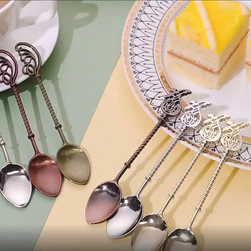 Vintage kávéskanál fagylalt desszert kanál kávétea keverőkanál Klasszikus kiskanál Konyhai kütyük Evőkanál