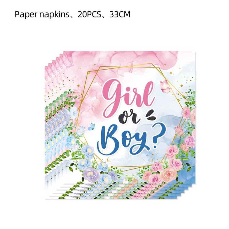 Otkrivanje spola Dekoracije za rođendanske zabave Baby Shower Jednokratne papirnate čaše Tanjuri Slamke Salvete Potrepštine za zabave za dječake ili djevojčice