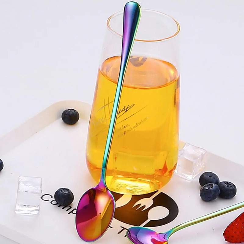 Juodi ilgo koto arbatos šaukštai sultys maišymo stalo įrankiai nerūdijančio plieno kavos šaukštas geriamasis stalo reikmenys virtuvės pristatymas