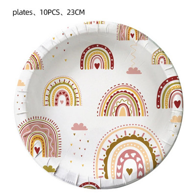 Bohemian Boho Rainbow Sünnipäevapeotarbed Laud Pulmakaunistused Taldrikud Tassid Salvrätikud Õhupallid Tüdrukutele Baby Shower Bohe