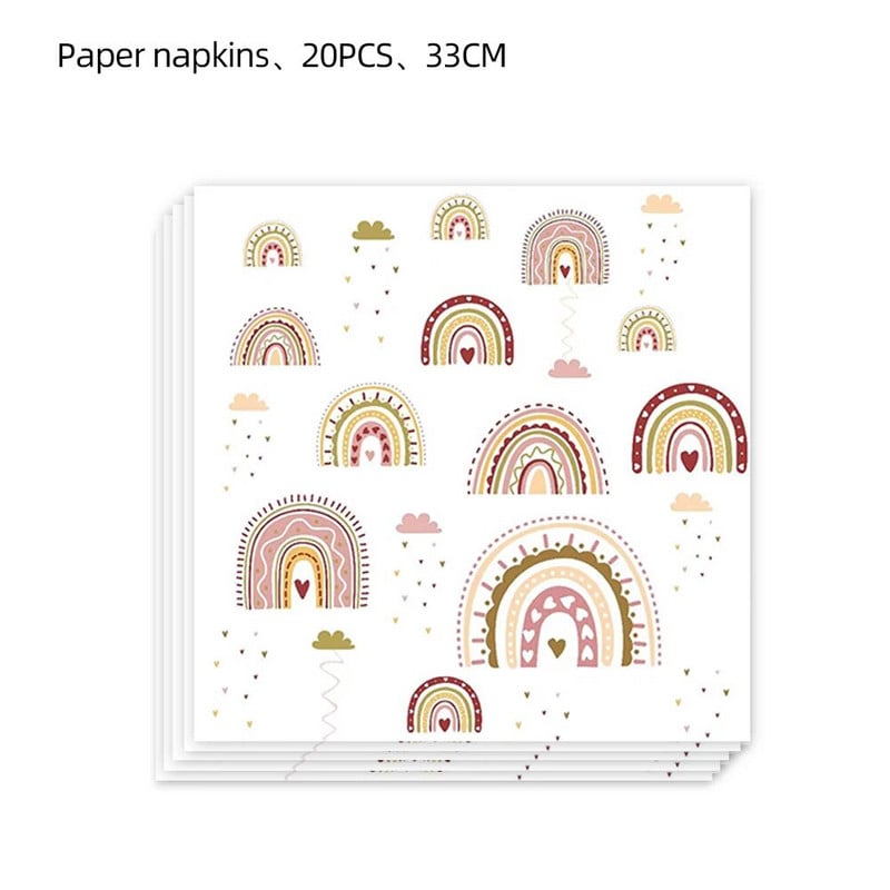 Bohemian Boho Rainbow Sünnipäevapeotarbed Laud Pulmakaunistused Taldrikud Tassid Salvrätikud Õhupallid Tüdrukutele Baby Shower Bohe