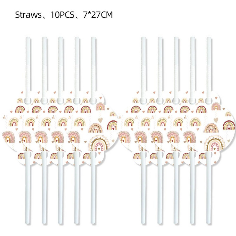 Bohemian Boho Rainbow Sünnipäevapeotarbed Laud Pulmakaunistused Taldrikud Tassid Salvrätikud Õhupallid Tüdrukutele Baby Shower Bohe