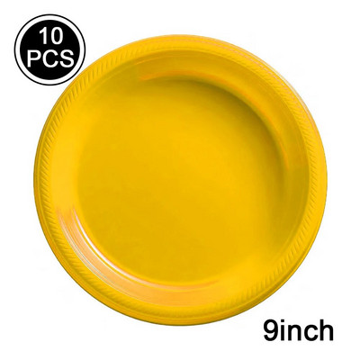 Жълто червено розово еднократна пластмасова парти посуда чаша чиния салфетка детски рожден ден декор розово сватбено парти вечеря