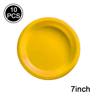 Жълто червено розово еднократна пластмасова парти посуда чаша чиния салфетка детски рожден ден декор розово сватбено парти вечеря