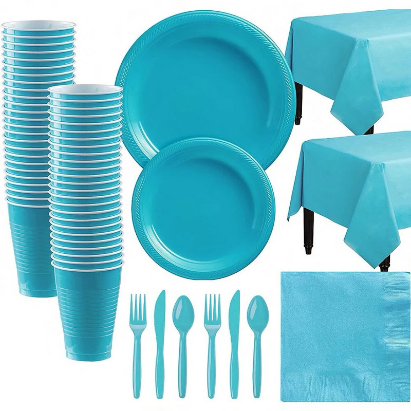 Жълто червено розово еднократна пластмасова парти посуда чаша чиния салфетка детски рожден ден декор розово сватбено парти вечеря