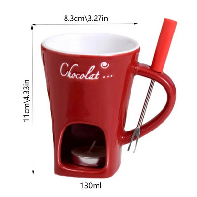 Ceașă pentru fonduă de ciocolată 130 ml Încălzit personal de unt din ceramică Încălzit de unt multifuncțional cu furculiță pentru fondue Cupă creativă pentru oală fierbinte topită