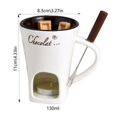 Ceașă pentru fonduă de ciocolată 130 ml Încălzit personal de unt din ceramică Încălzit de unt multifuncțional cu furculiță pentru fondue Cupă creativă pentru oală fierbinte topită