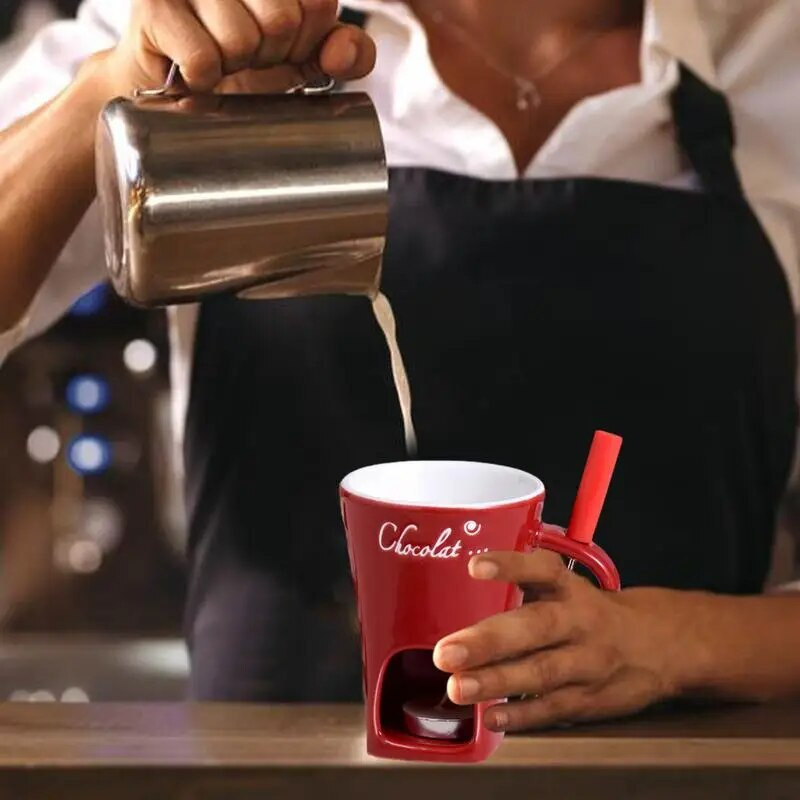 Ceașă pentru fonduă de ciocolată 130 ml Încălzit personal de unt din ceramică Încălzit de unt multifuncțional cu furculiță pentru fondue Cupă creativă pentru oală fierbinte topită