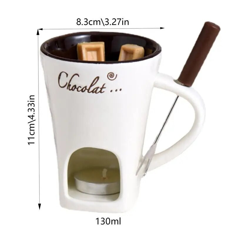 Ceașă pentru fonduă de ciocolată 130 ml Încălzit personal de unt din ceramică Încălzit de unt multifuncțional cu furculiță pentru fondue Cupă creativă pentru oală fierbinte topită