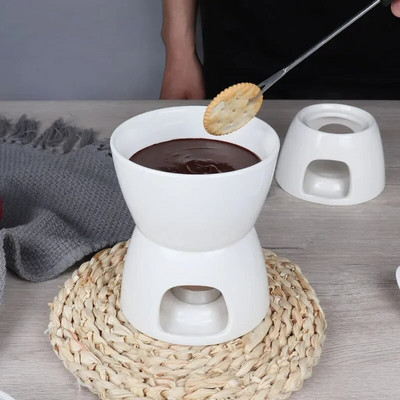 Mini fondü készlet gyertyával/villával Egyedi kerámia fondü edény svájci sajt csokoládéolvadó hotpot fondü készlet villával