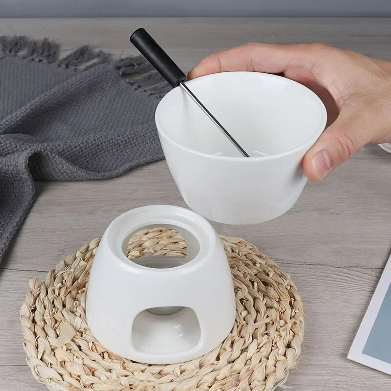 Set mini fondue cu lumânare/furculiță oală de fondue personalizată din ceramică, brânză elvețiană, oală de topire a ciocolatei, set de fondue cu furculiță