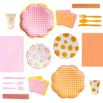 1 комплект карирани съдове за еднократна употреба Розови жълти лилави торбички за бонбони за 2024 г. Великден Пролет Честит рожден ден Консумативи за украса