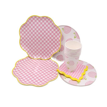 1 комплект карирани съдове за еднократна употреба Розови жълти лилави торбички за бонбони за 2024 г. Великден Пролет Честит рожден ден Консумативи за украса