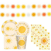 1 rinkinys Bohemian Sun vienkartinių stalo reikmenų Popierinių lėkščių reklamjuostė Bohemian Sun 1-ojo gimtadienio vakarėliui papuošti dovanų maišelį