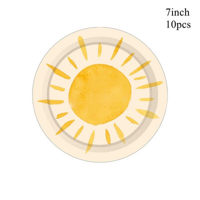 1 rinkinys Bohemian Sun vienkartinių stalo reikmenų Popierinių lėkščių reklamjuostė Bohemian Sun 1-ojo gimtadienio vakarėliui papuošti dovanų maišelį