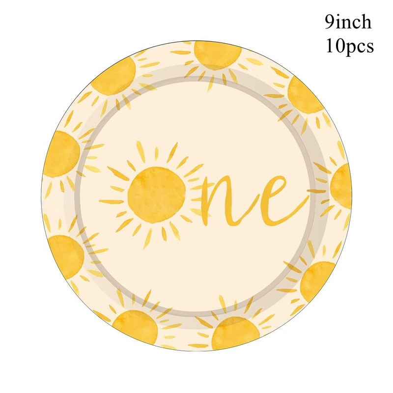 1 комплект съдове и прибори за еднократна употреба Bohemian Sun Банер за хартиени чинии за Bohemian Sun 1st Честит рожден ден Парти Декорация Подаръчна торбичка Доставка