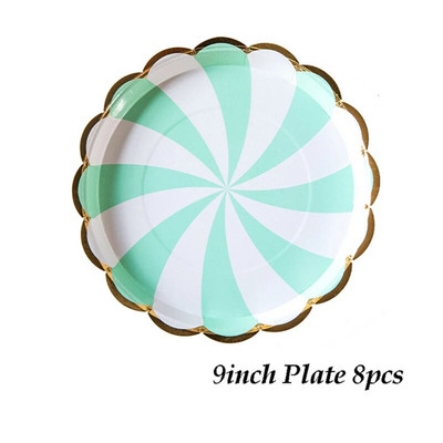 Тема на дъгата Парти Посуда за еднократна употреба Чиния с ивици Чаши Салфетки Сватба Baby Shower Парти Рожден ден Фиеста Декорация Консумативи