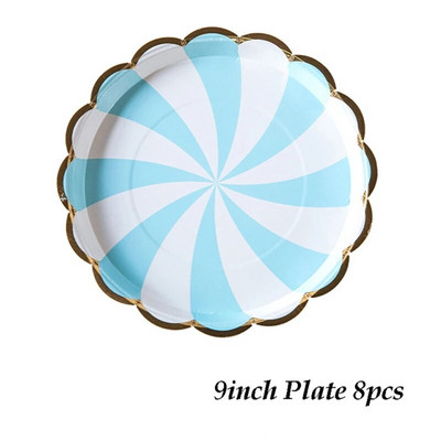 Тема на дъгата Парти Посуда за еднократна употреба Чиния с ивици Чаши Салфетки Сватба Baby Shower Парти Рожден ден Фиеста Декорация Консумативи