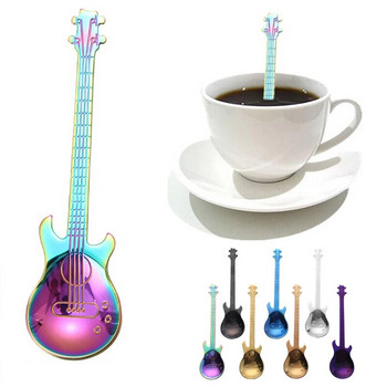 1Pcs Цветна анимационна лъжица за китара от неръждаема стомана Творческа лъжица за мляко, кафе, сладолед, бонбони, чаена лъжичка, кухненски аксесоари за кафе
