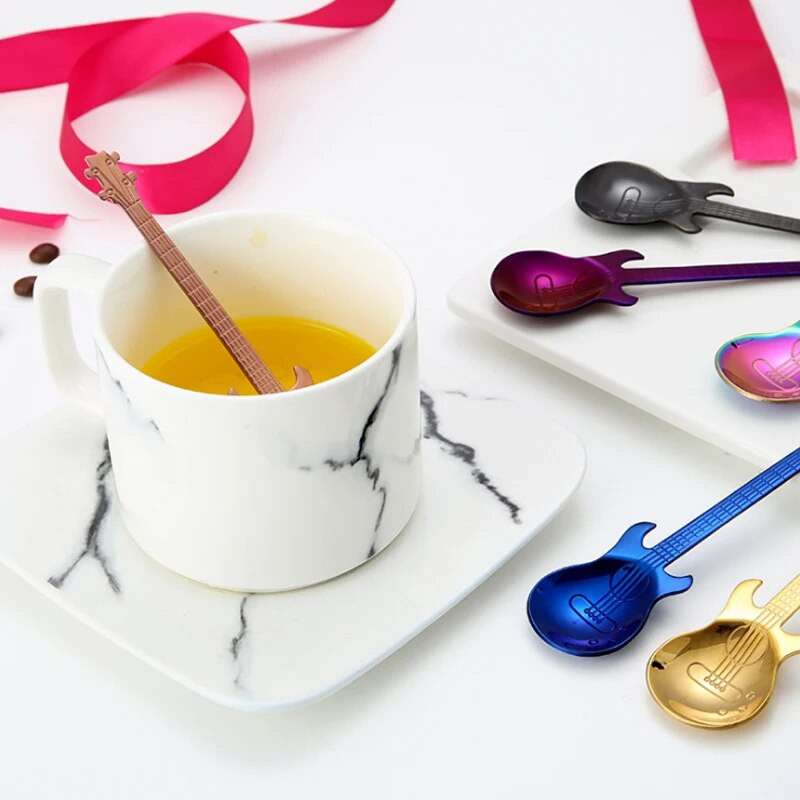 1 buc. lingură de chitară de desene animate din oțel inoxidabil, lingură de cafea cu lapte, linguriță de înghețată, bomboane, accesorii pentru cafea