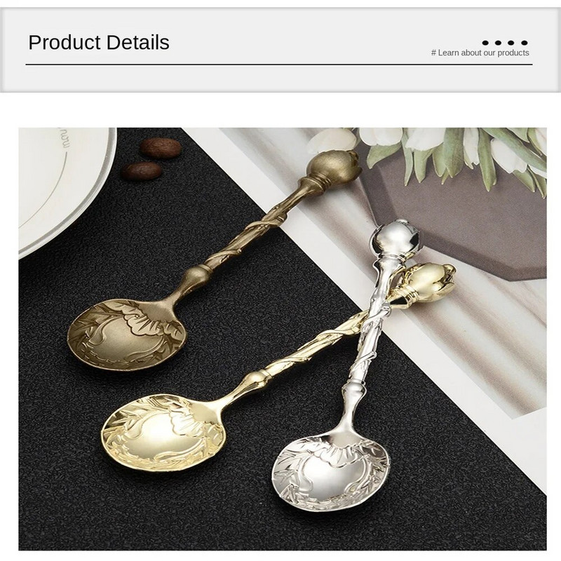 Чаена лъжица Винтидж ретро източен стил Лъжица за кафе Лъжици за сладолед Резбовани лъжички за кафе