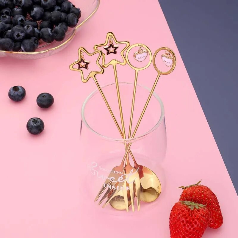 Roostevabast terasest lauanõud Loominguline lusikas magustoidulusikas kahvel puuviljakahvel Multifilm Südastaar armas ripats kohvi segamislusikas