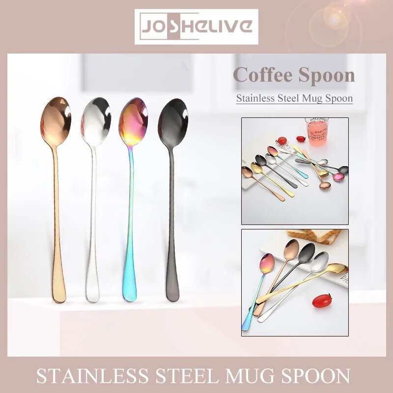 Нова вакуумна обшивка от неръждаема стомана Кафена лъжица с дълга дръжка Чаени лъжички Кухненски прибори за горещо пиене Drop Shipping