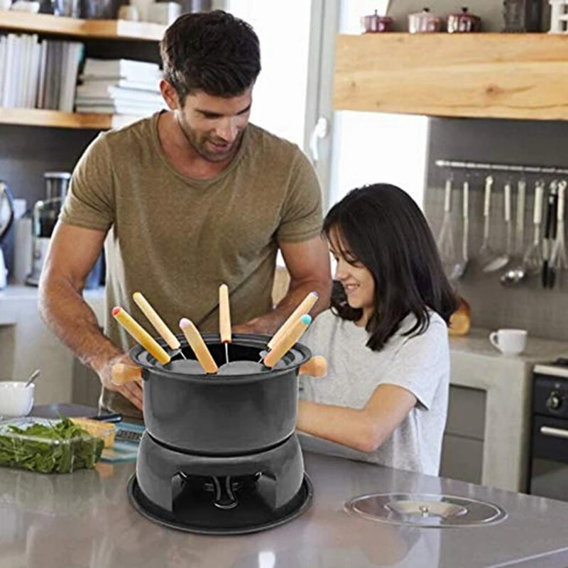 Set mini oale de fondue din oțel inoxidabil Fondue de brânză cu ciocolată 6 furculițe pentru scufundare și oală detașabilă se topește sos de bomboane