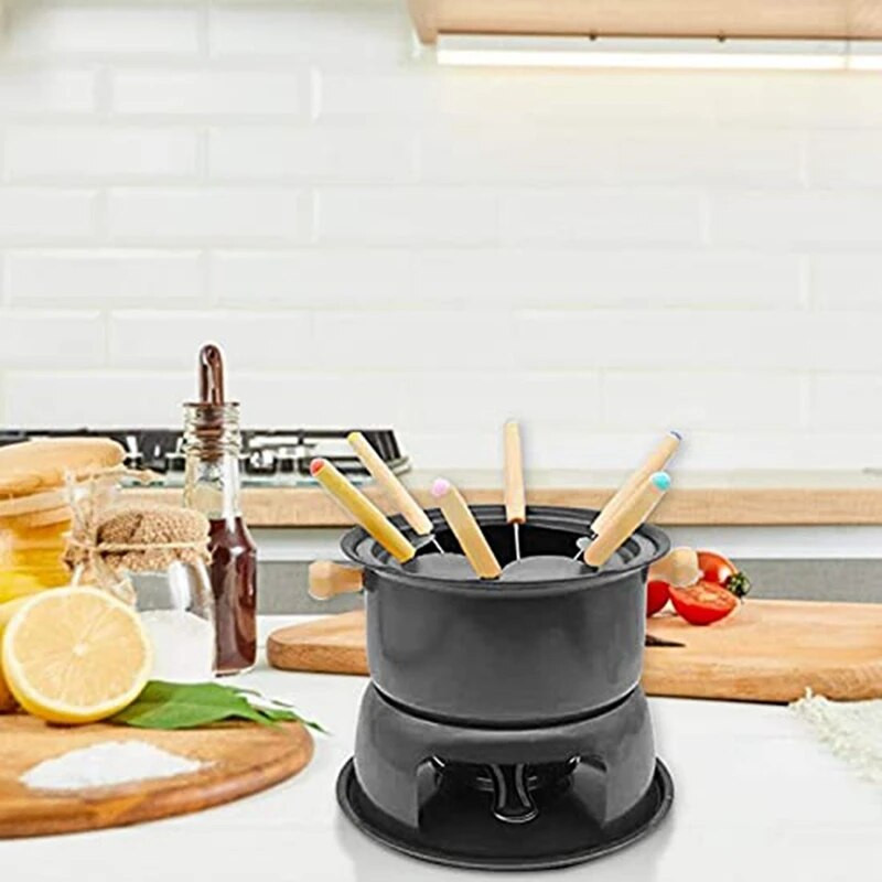 Set mini oale de fondue din oțel inoxidabil Fondue de brânză cu ciocolată 6 furculițe pentru scufundare și oală detașabilă se topește sos de bomboane