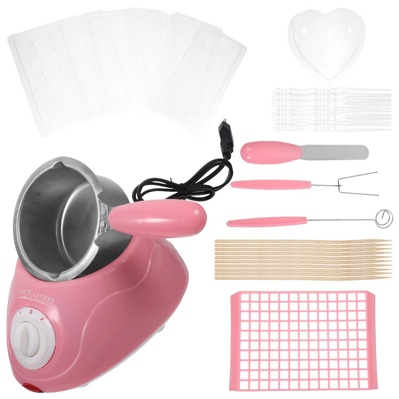 Set de mașini de mașini pentru fondue de ciocolată, mini electrică, pentru topirea ciocolatei (roz)