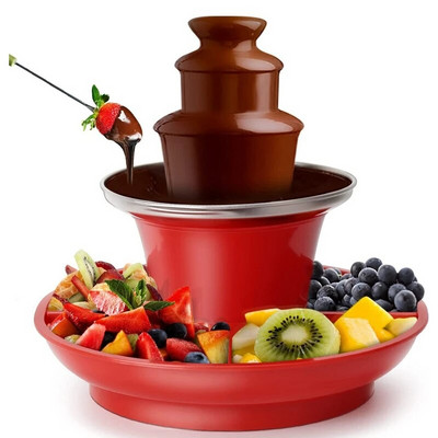 Шоколадов фонтан Мини комплект за фондю с включена табла за сервиране, електрическа 3-степенна машина с основа за горещо топене