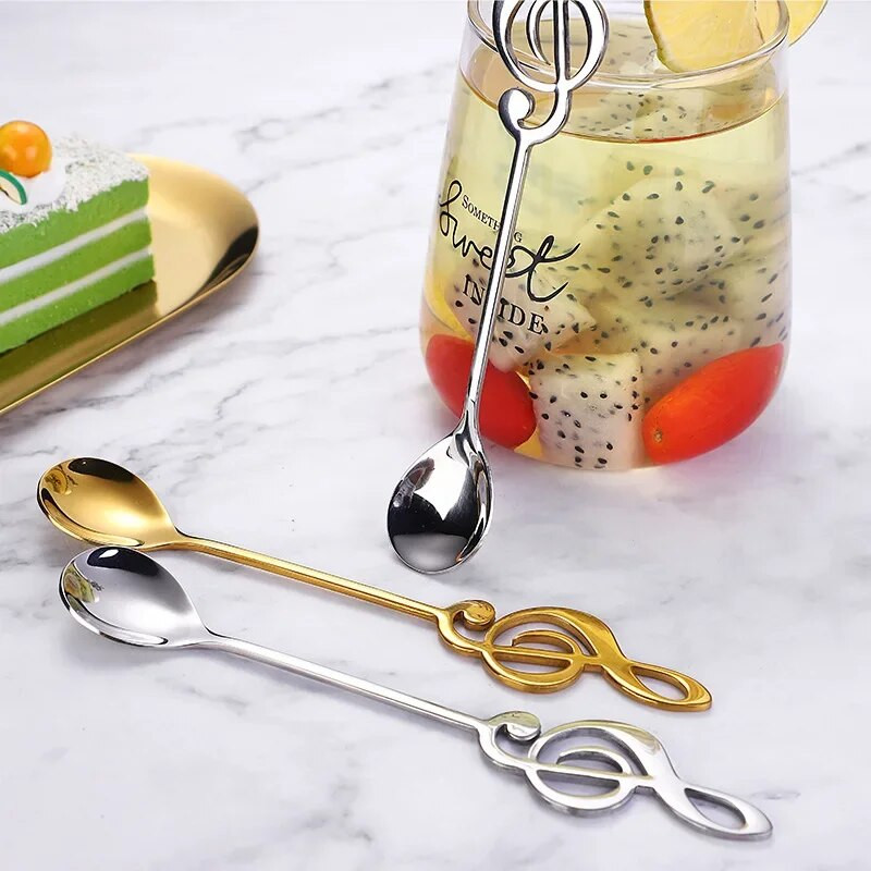 Nerūdijančio plieno kūrybinga kava, maišanti auksines natas, šaukštas pyragas desertinis puodelis ledo dovana 1/2 vnt