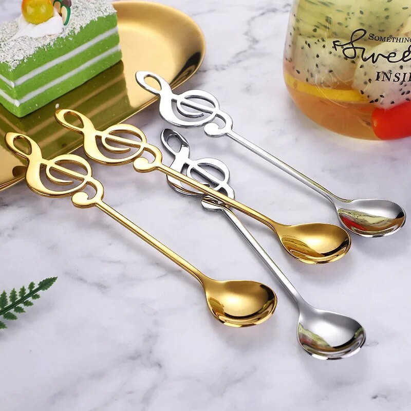 Nerūdijančio plieno kūrybinga kava, maišanti auksines natas, šaukštas pyragas desertinis puodelis ledo dovana 1/2 vnt