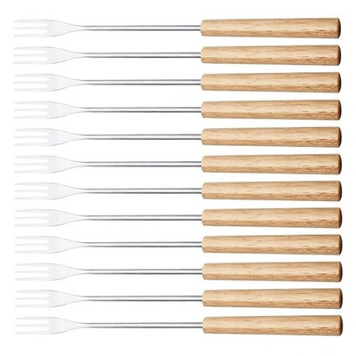 12 dalių fondu šakučių kepimo rinkinys Muddler ledų fondu šakutės medienos + nerūdijančio plieno kokteilių rinkinys